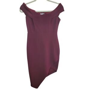 Fashion Nova Wine Red Off Shoulder Bodycon Midi Dress Asym Hem Cocktail Size S